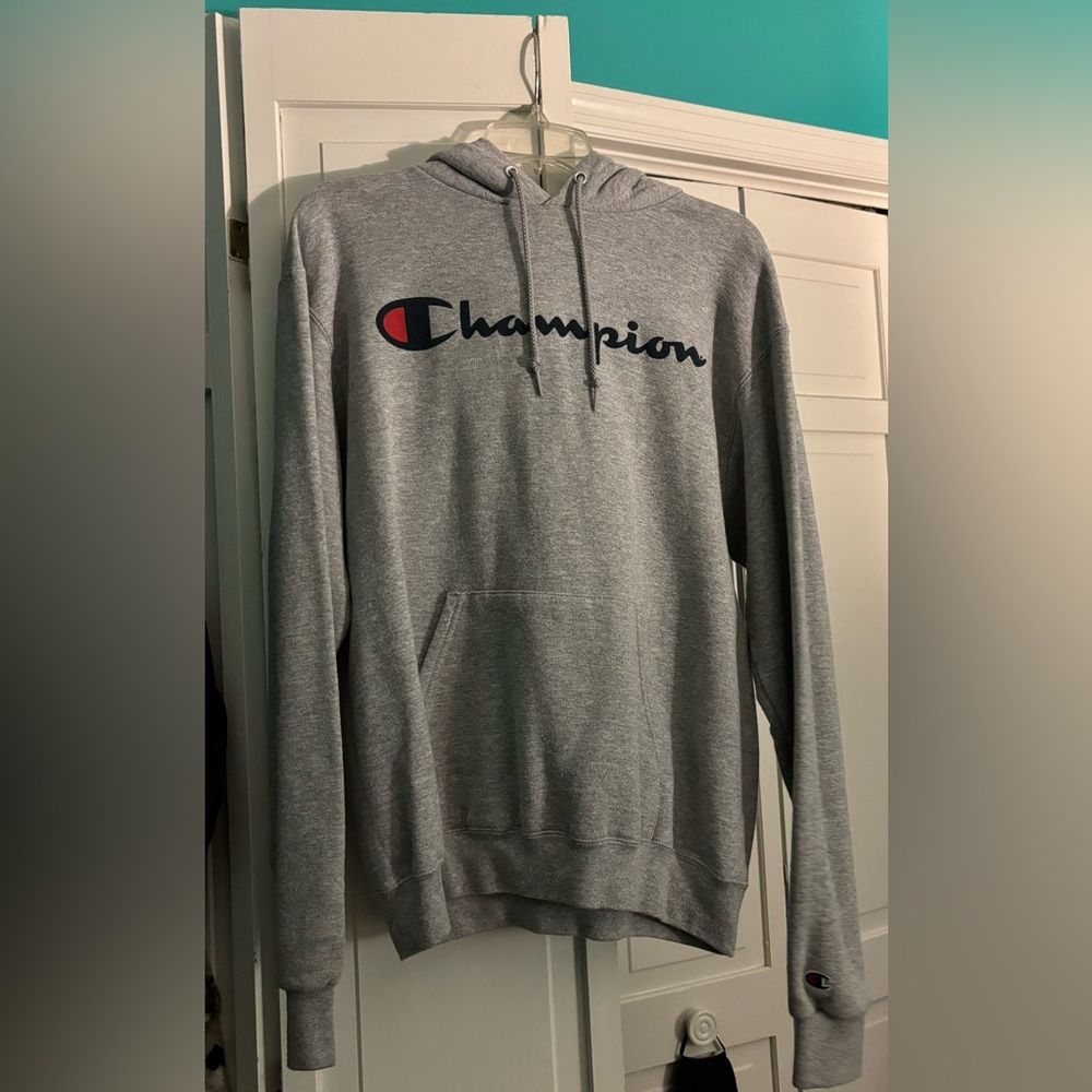 Unisex gray champion hoodie, size medium